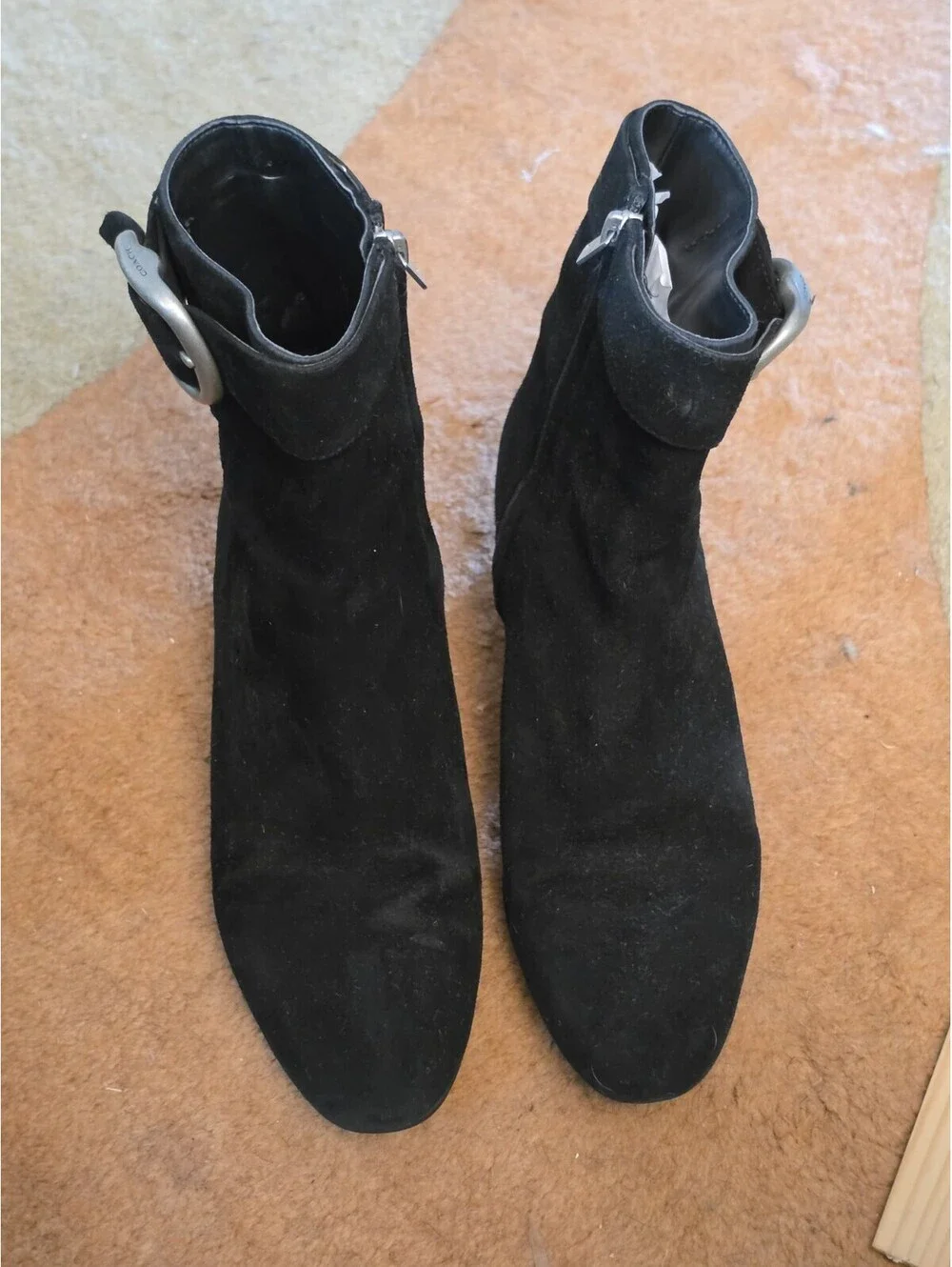 Coach Black Suede Ankle Boots with Side Zipper N Buckle Accent 9.5